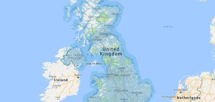 The EE network covers most of the country